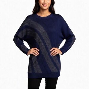 Zonda Nellis Art To Wear Hand-Loomed Violet Silver Striped Dolman Sweater M